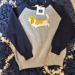 Janie and Jack Gray and Navy Dog Sweater